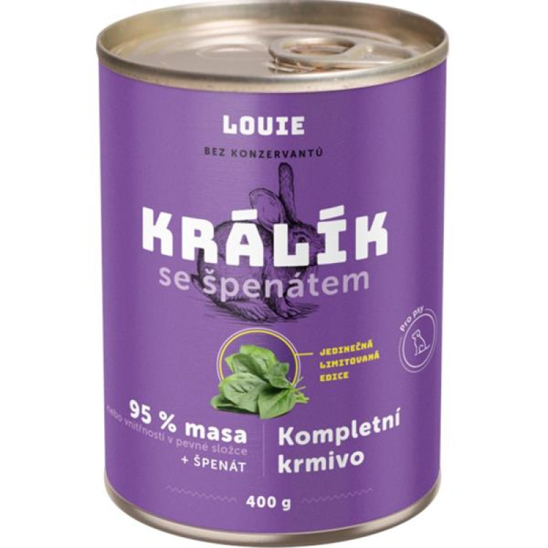 Louie konz.pro psy králik se špenátem 400 g 