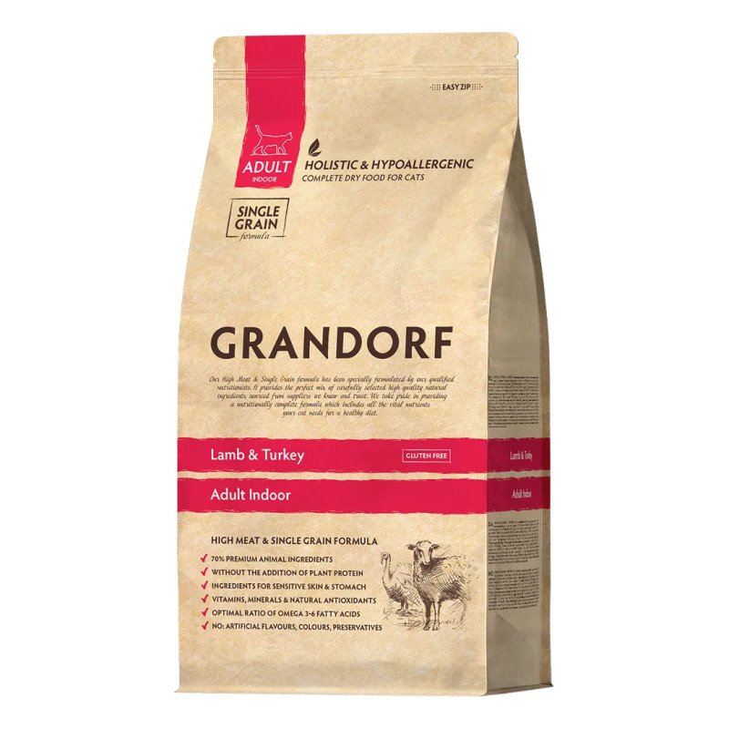 Grandorf granule pro kočky Adult Indoor - Jehně a krocan 2kg