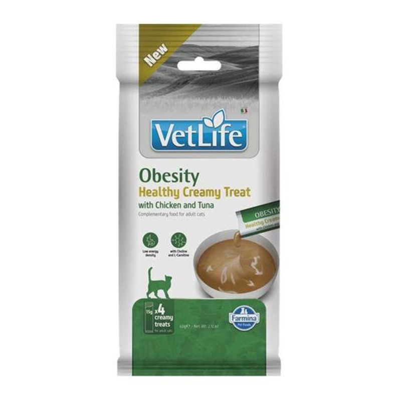 Vet Life Feline Creamy Treat pamlsek Obesity Chicken & Tuna Adult 60 g