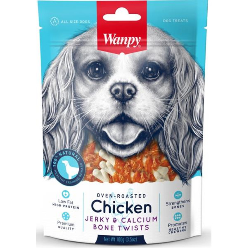 Wanpy Dog Chicken Jerky & Calcium Bone Twists 100 g