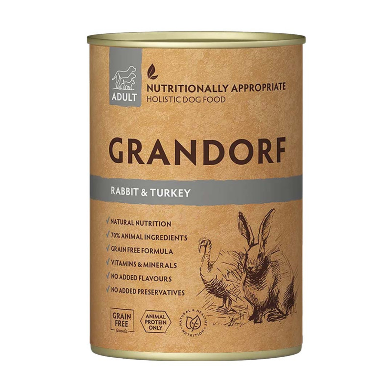 Grandorf konzerva pro psy Adult Králík a krocan 400g