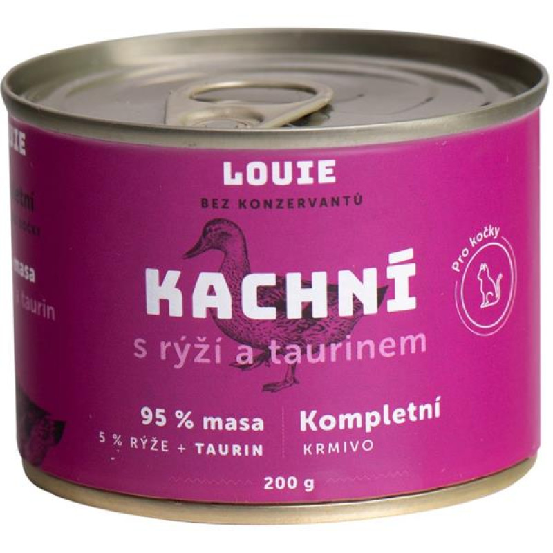 Louie konz. pro kočky kachní s rýží a taurin 200g