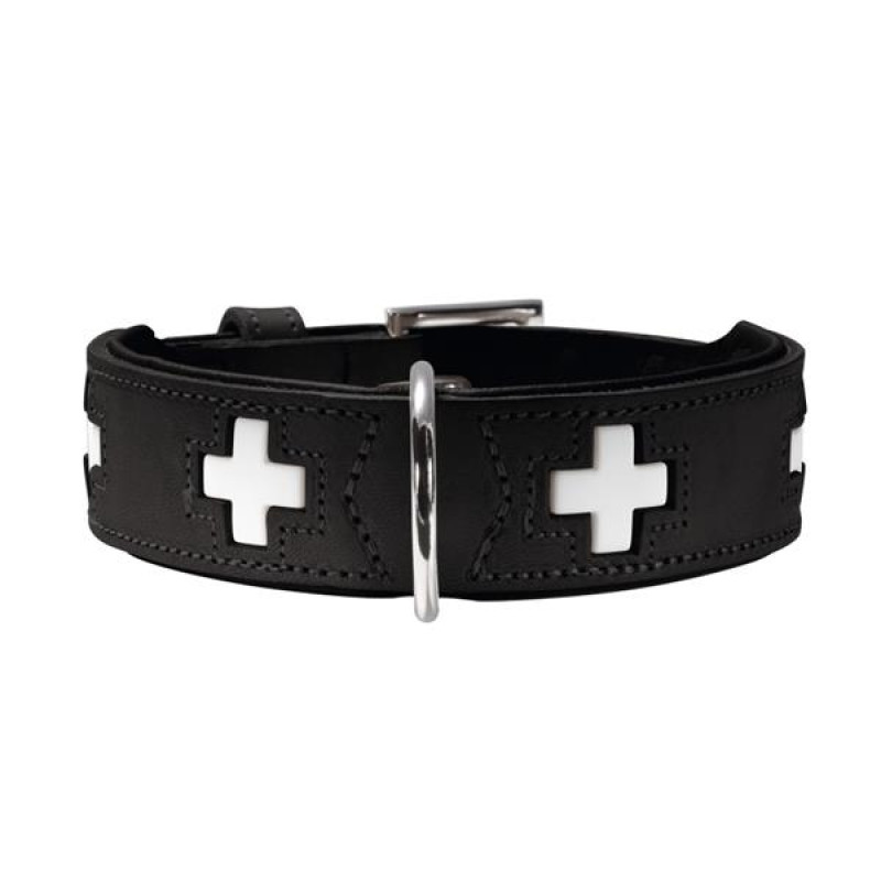 Obojek kůže Swiss, černo/bílý Hunter 2,6 x 24-28,5 cm