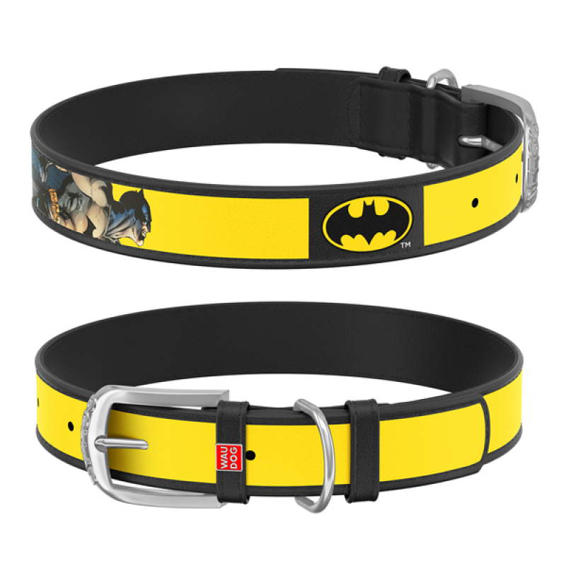 WAUDOG obojek kožený DC Batman logo (18-24cm/1,2cm)