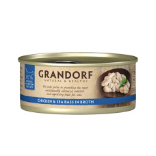 Grandorf konzerva pro kočky Kuřecí prsa s mořským vlkem 70g