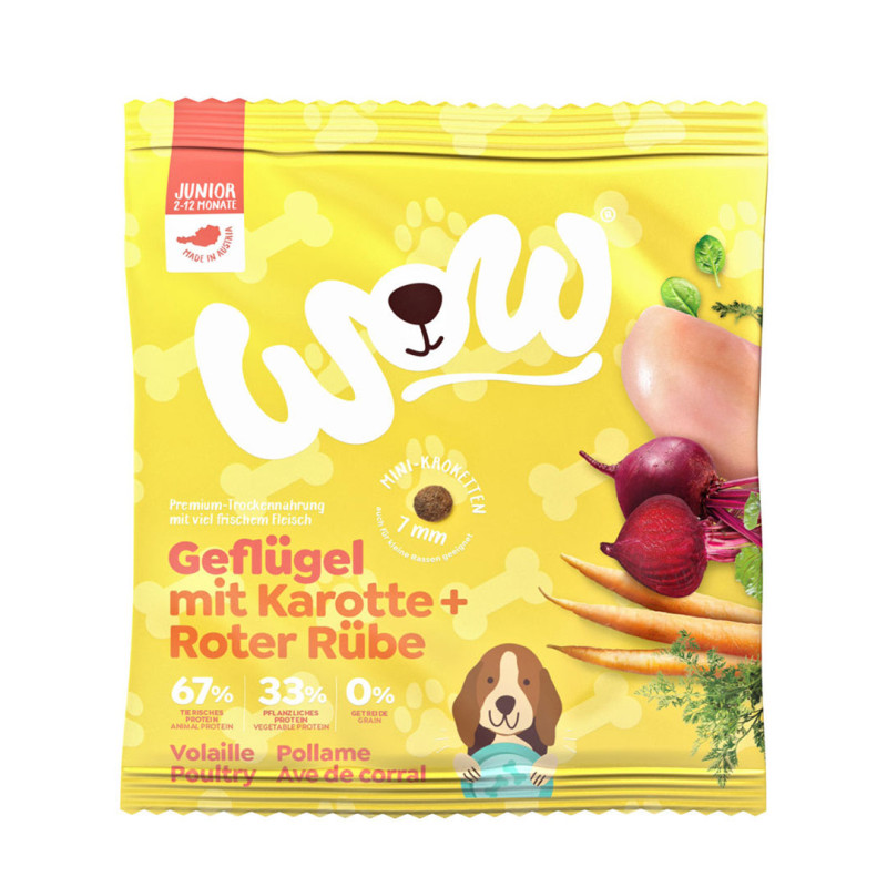 WOW Dog vzorek granulí Drůbeží Junior 80g