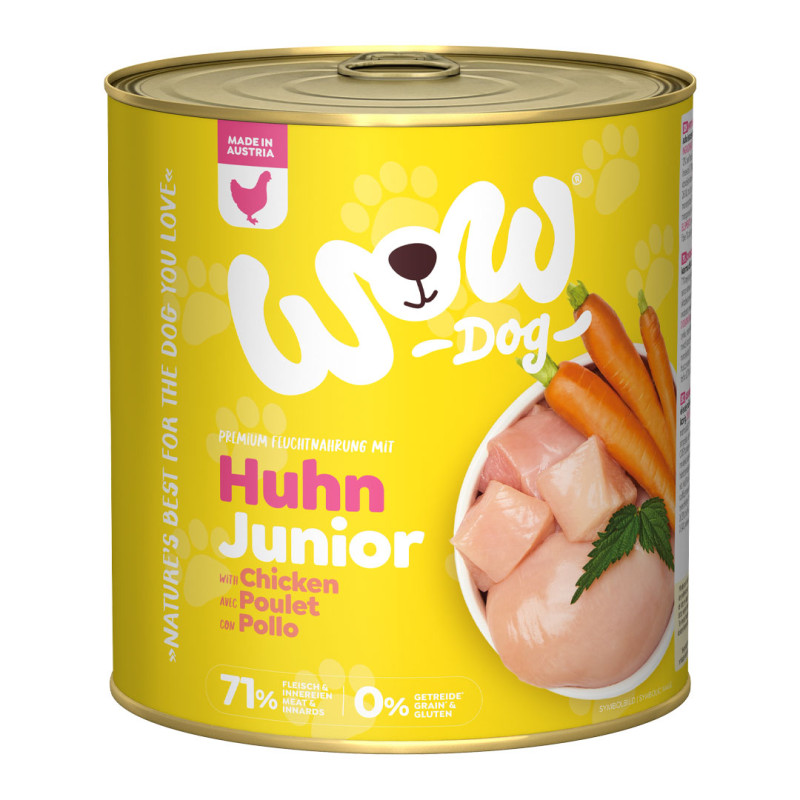 WOW Dog konzerva Kuřecí s karotkou Junior 800g 
