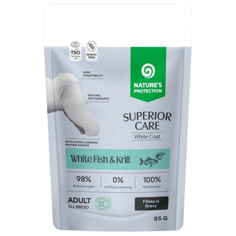 Nature's Protection Superior Care Dog kaps. Adult White Dogs White Fish/Krill 85 g