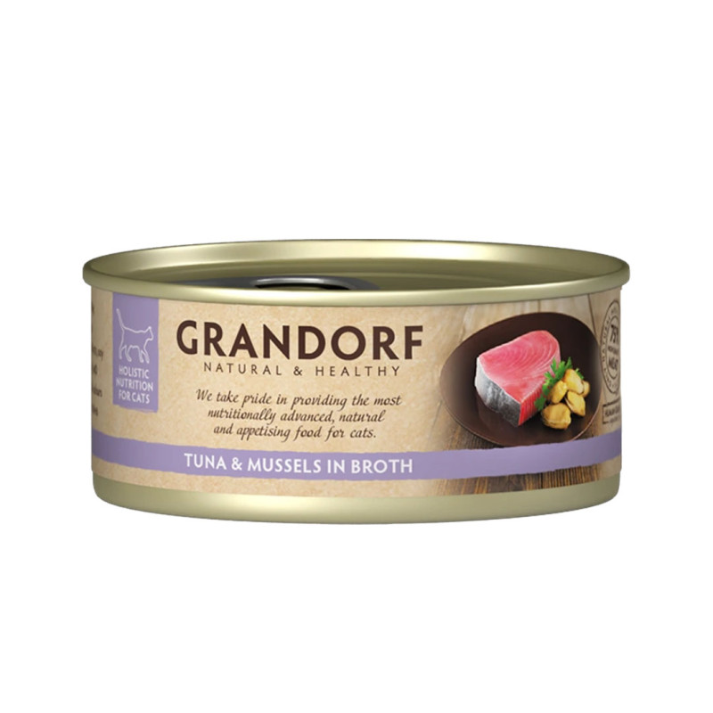Grandorf konzerva pro kočky Tuňákový filet s mušlemi 70g