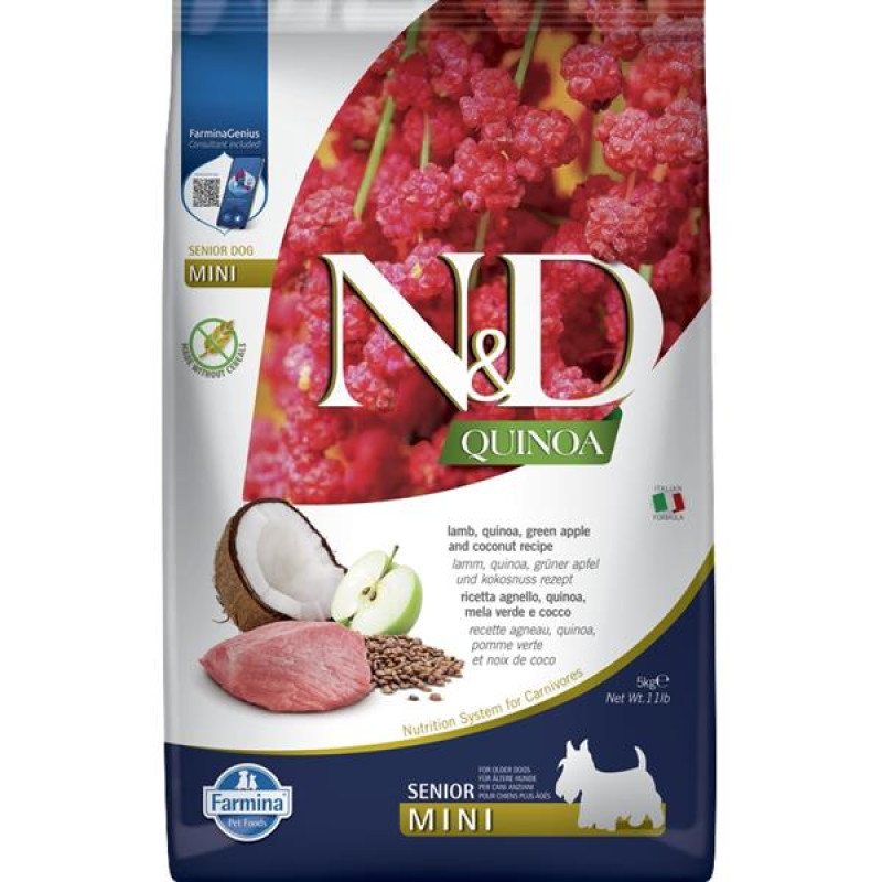 N&D QUINOA Dog GF Senior Lamb, Green Apple and Coconut Mini 5 kg