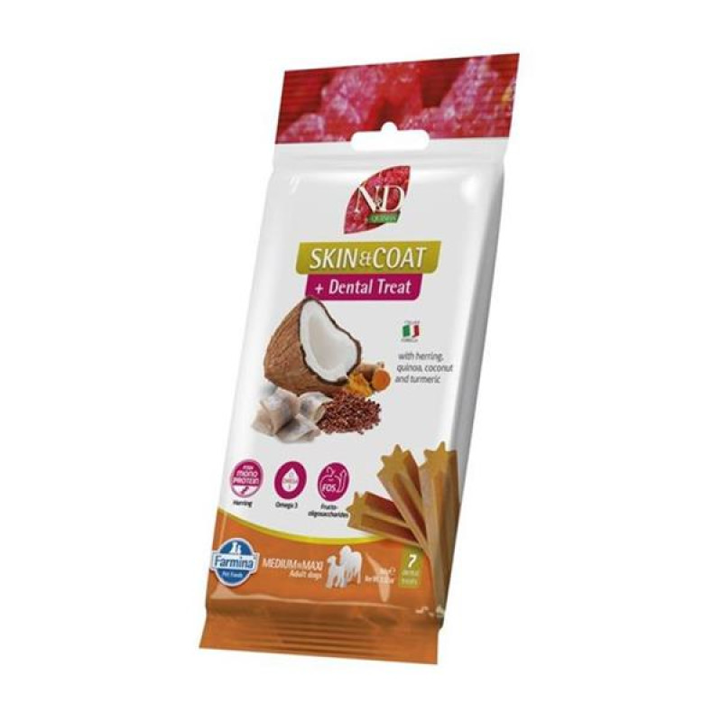 N&D QUINOA Dog Dental Snack Skin & Coat Herring Adult Medium & Maxi 100 g