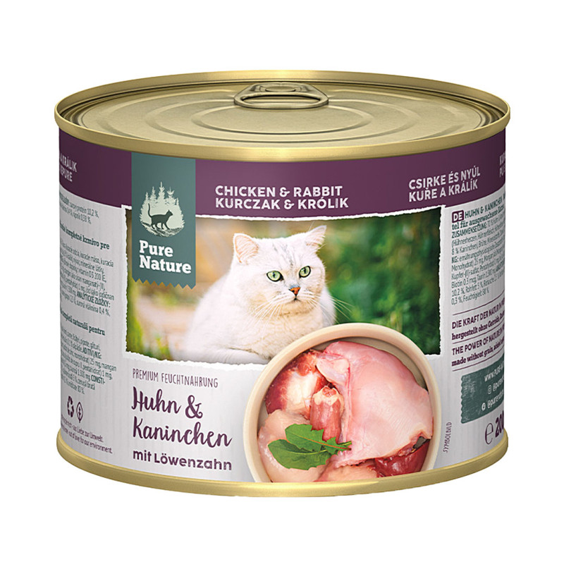 Pure Nature Cat Adult konzerva Kuře a Králík s pampeliškou 200g