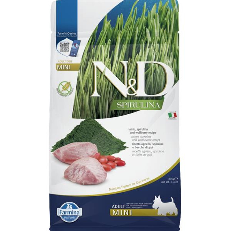 N&D SPIRULINA Dog GF Lamb and Goji Adult Mini 800 g