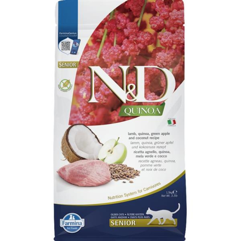 N&D QUINOA Cat GF Senior Lamb, Green Apple and Coconut 1,5 kg