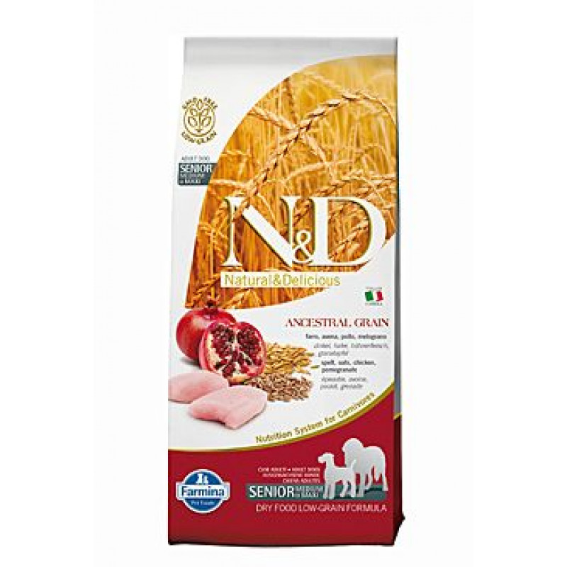 N&D LG DOG Senior M/L Chicken&Pomegr 12kg