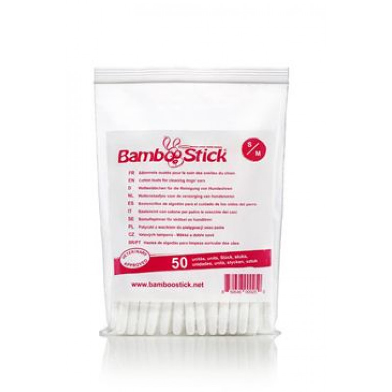 Tyčinky vatové BambooStick S/M pro čišt. uší psů 50ks